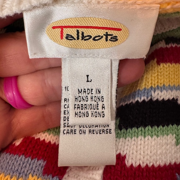 Talbots Multicolor 100% cotton cardigan Knit Sweater size large - Picture 5 of 8